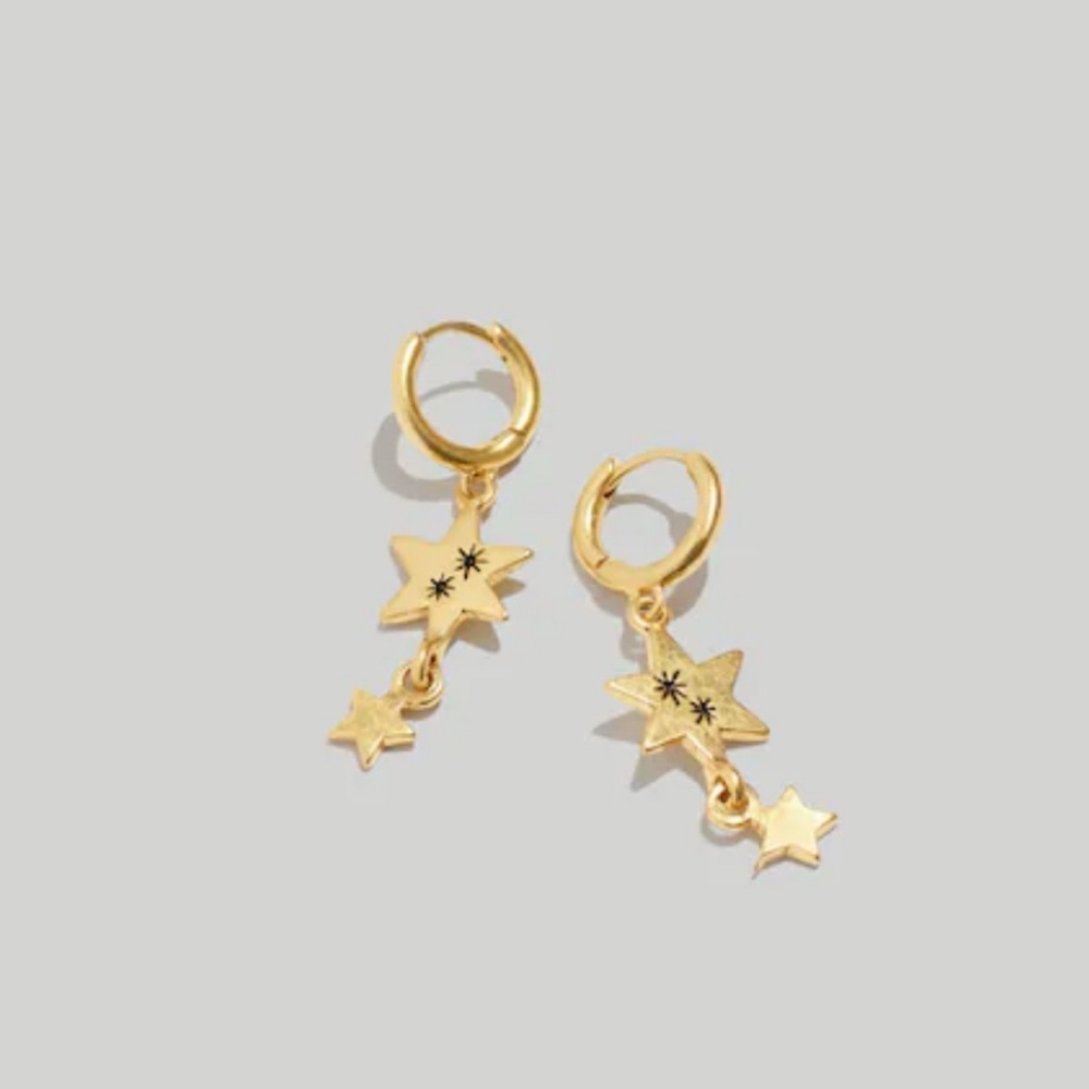 🆕 Madewell Pavé Star Huggie Hoop Earrings NWT New! Gold-tone
